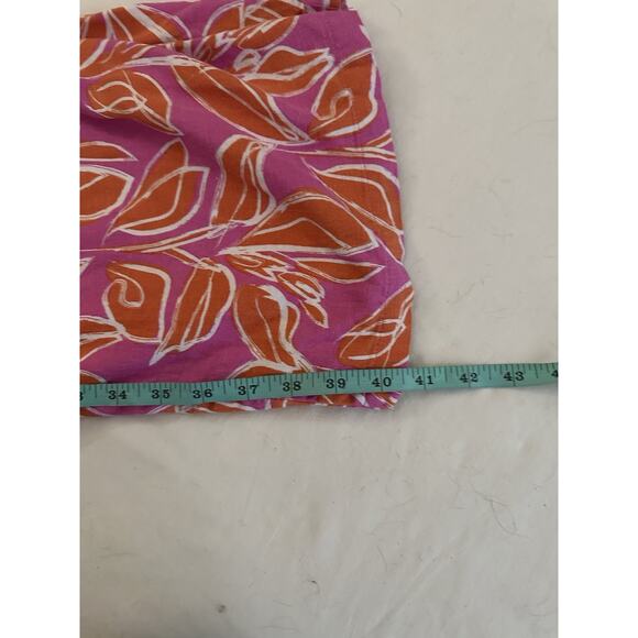 Tropical Leaf Print Wide Leg Pants โ Pink Orange Elastic Waist โ Size L - Picture 6 of 6